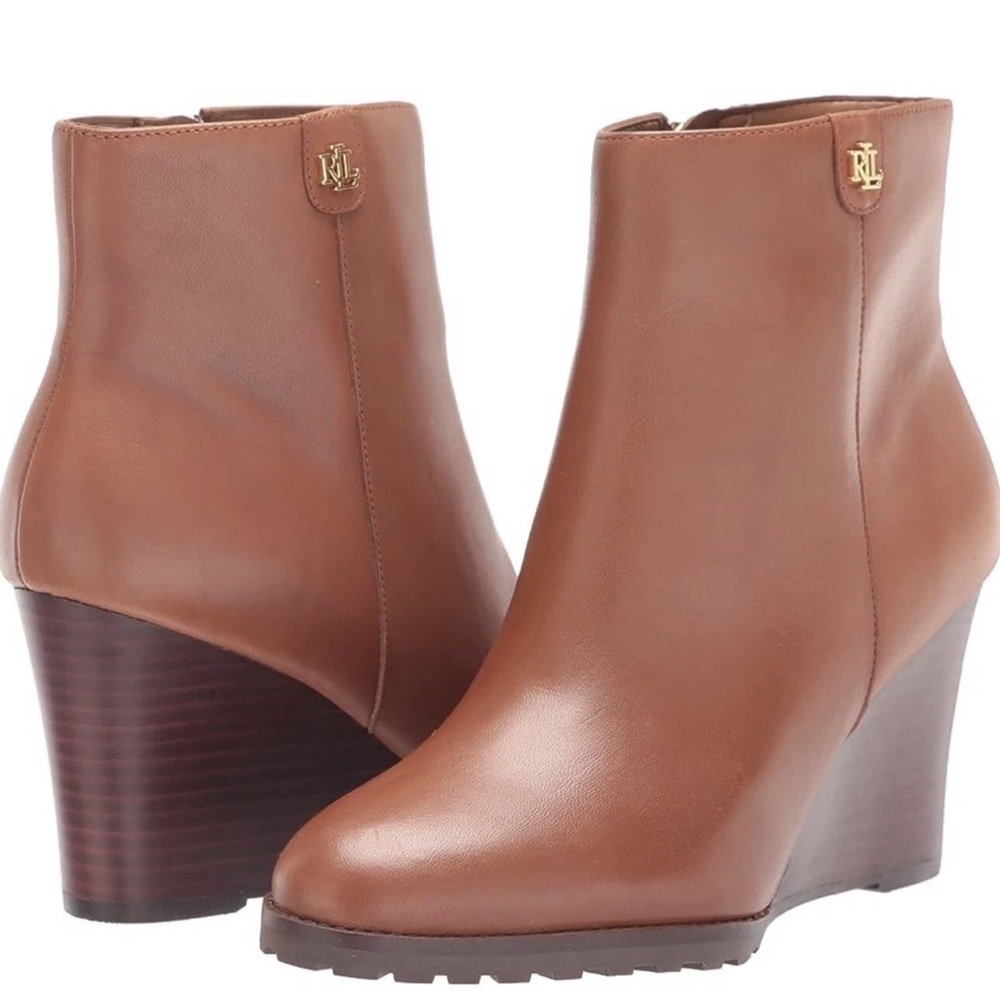 Ralph Lauren Shaley Leather Wedge Ankle Boots Size 8